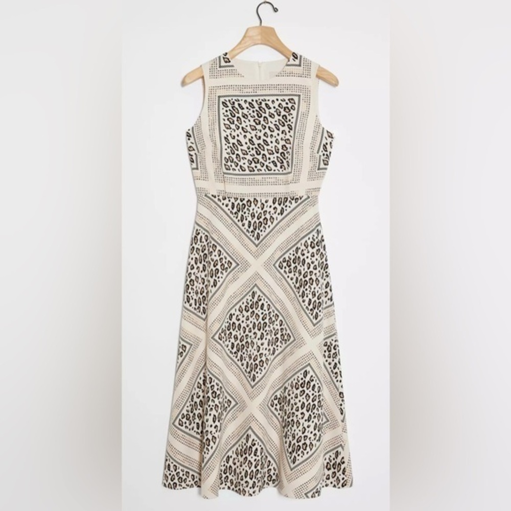 Mignon Doo Manon A-Line Midi Dress Leopard Neutral Sz S Animal Anthropologie